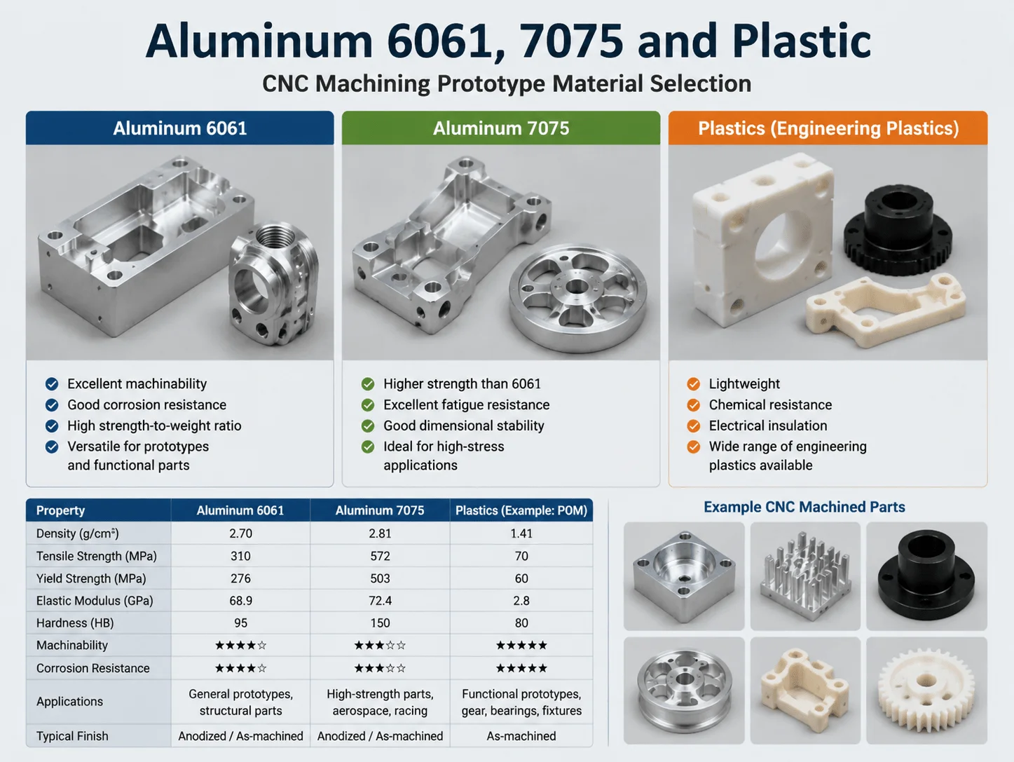 Aluminum 6061 7075 and plastic CNC machining prototype material selection