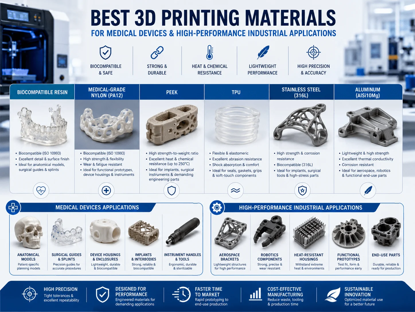 Best 3D printing materials for medical devices and high-performance industrial applications
