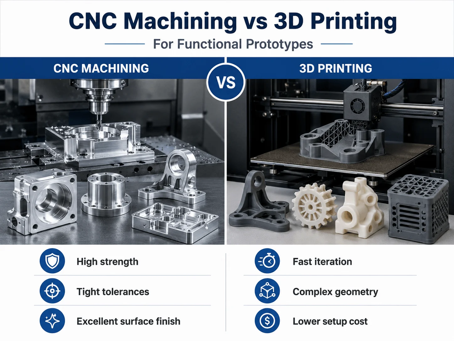 CNC machining vs 3D printing for functional prototypes