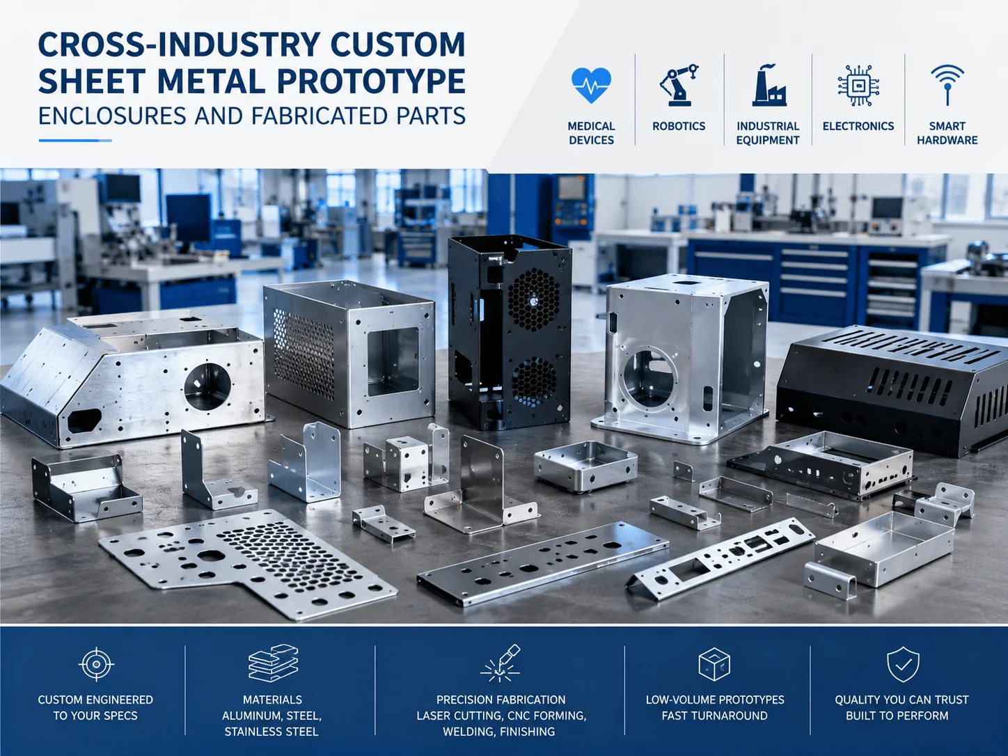 Cross-industry custom sheet metal prototype enclosures and fabricated parts