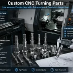 Custom CNC turning parts low volume production with automated bar feeder and precision inspection