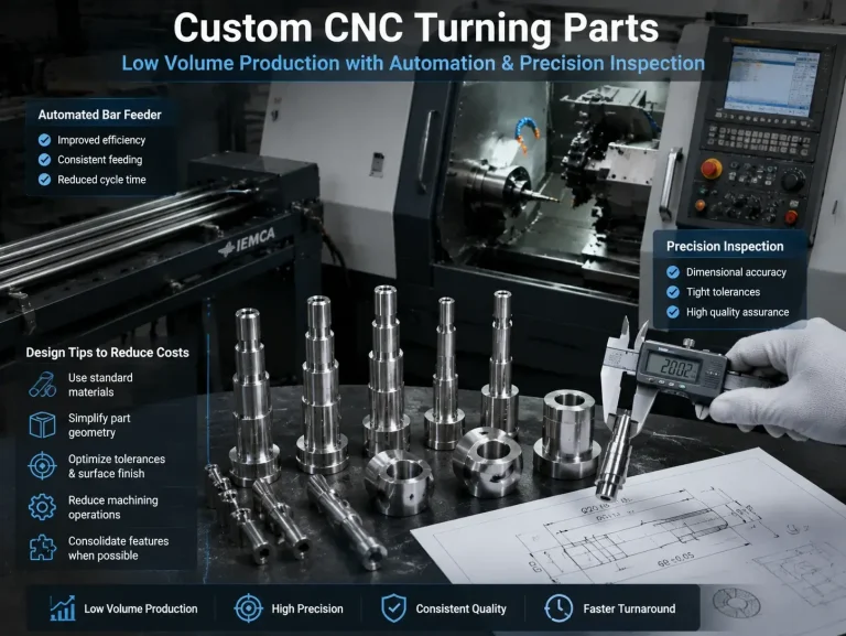 Custom CNC turning parts low volume production with automated bar feeder and precision inspection