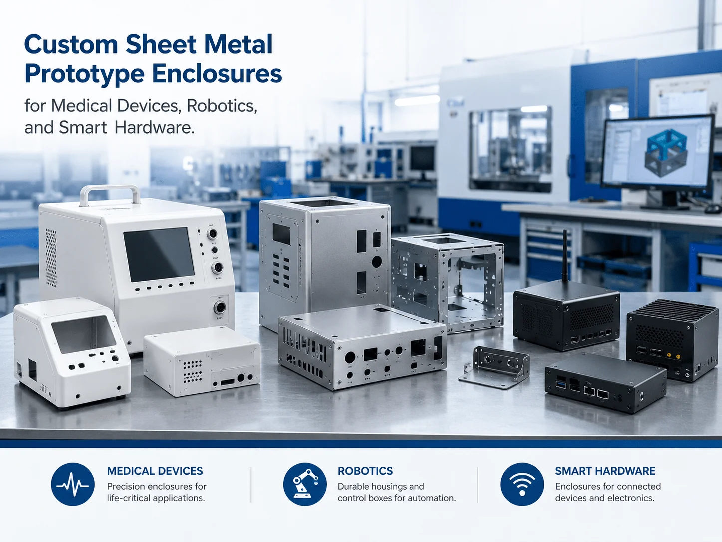 Custom sheet metal prototype enclosures for medical devices, robotics, and smart hardware