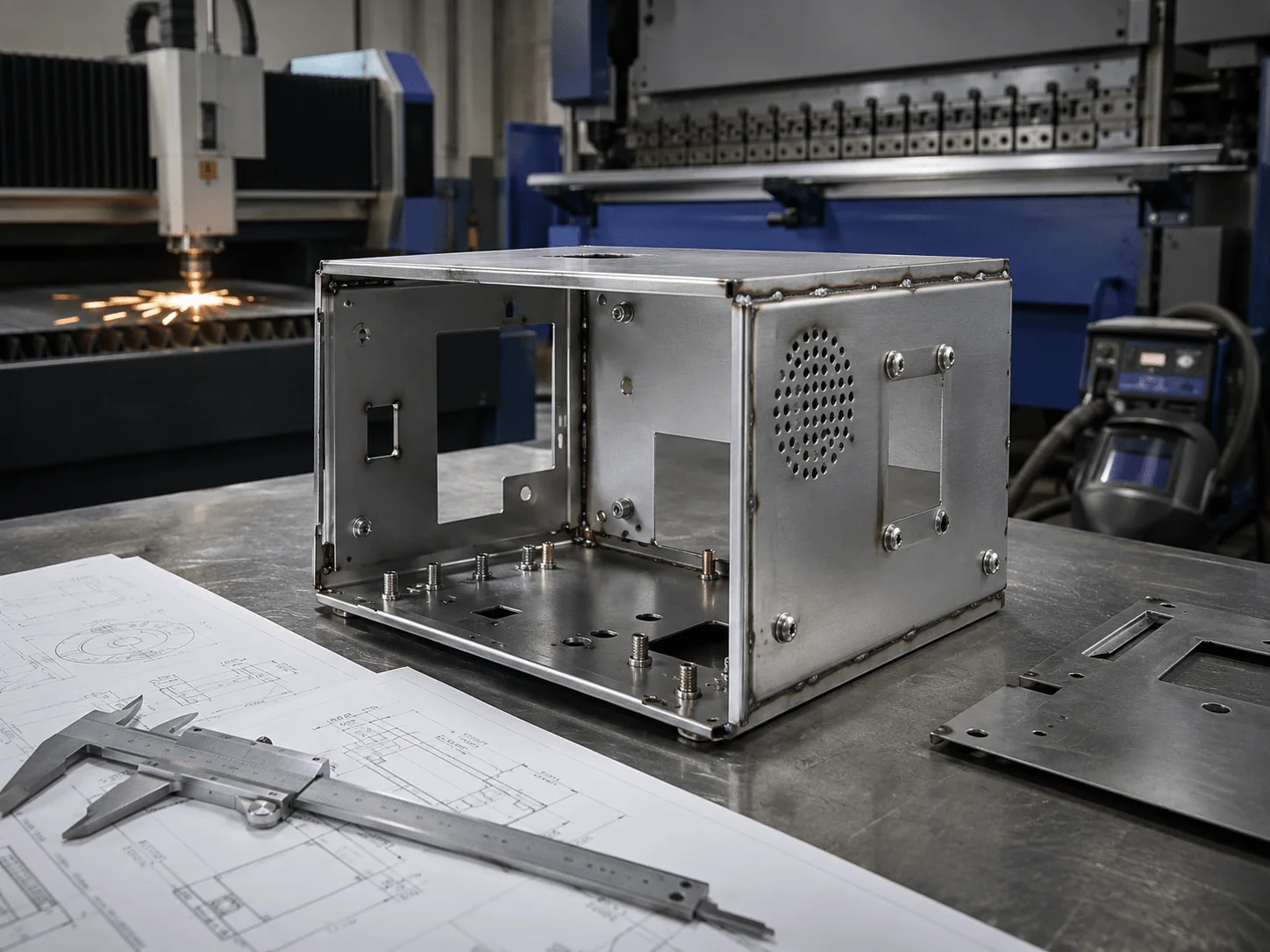Custom sheet metal prototype enclosures with laser cutting bending welding and installed hardware