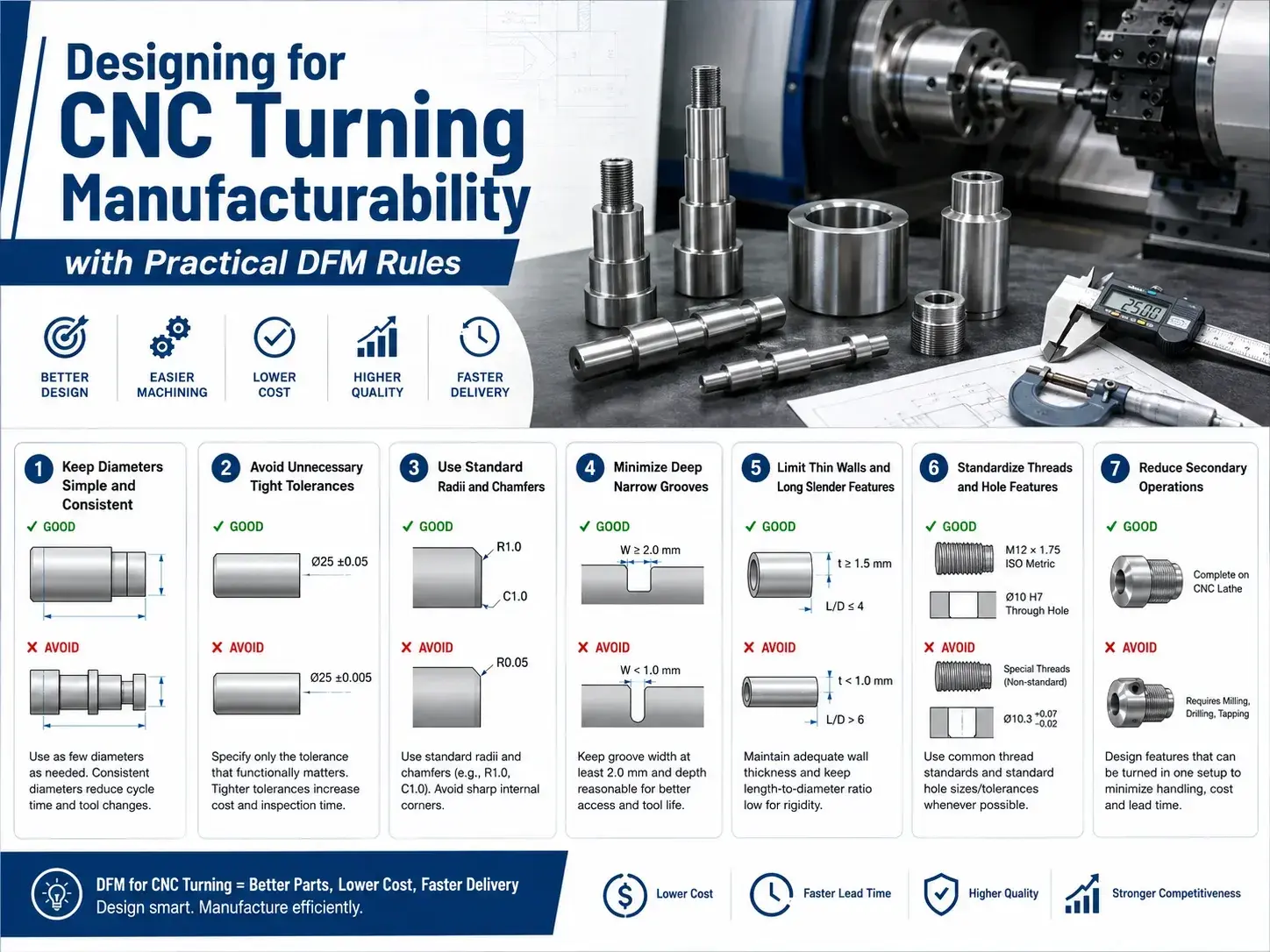 Designing for CNC turning manufacturability with practical DFM rules