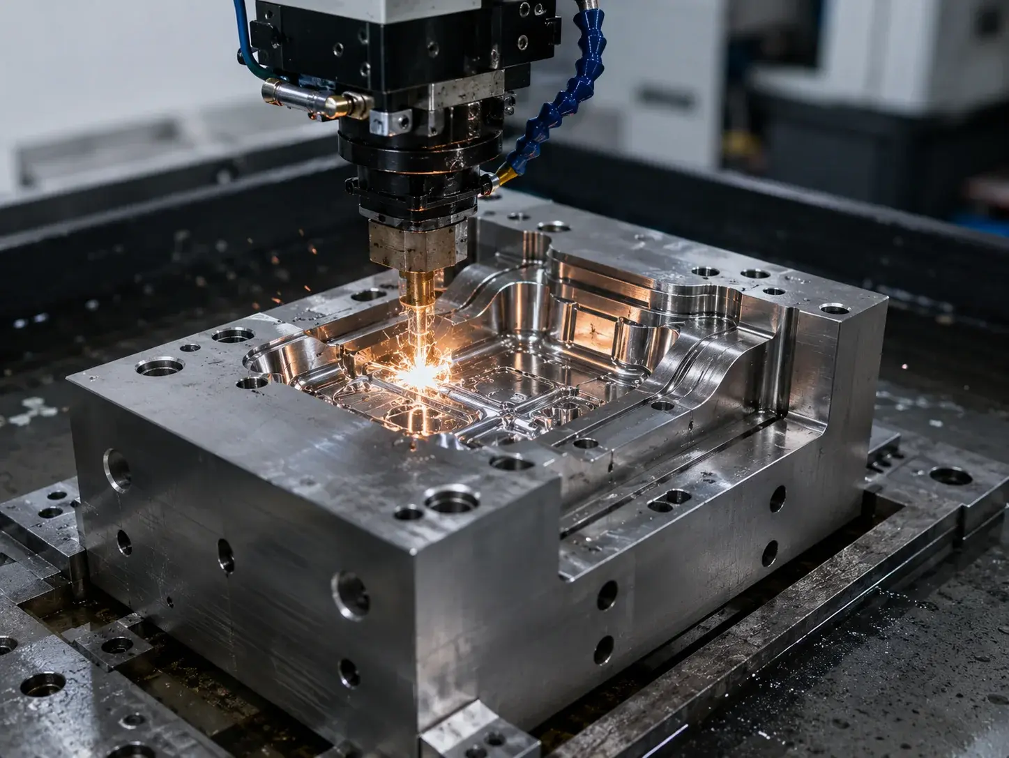 Electrical discharge machining EDM surface finish process on a hardened steel mold