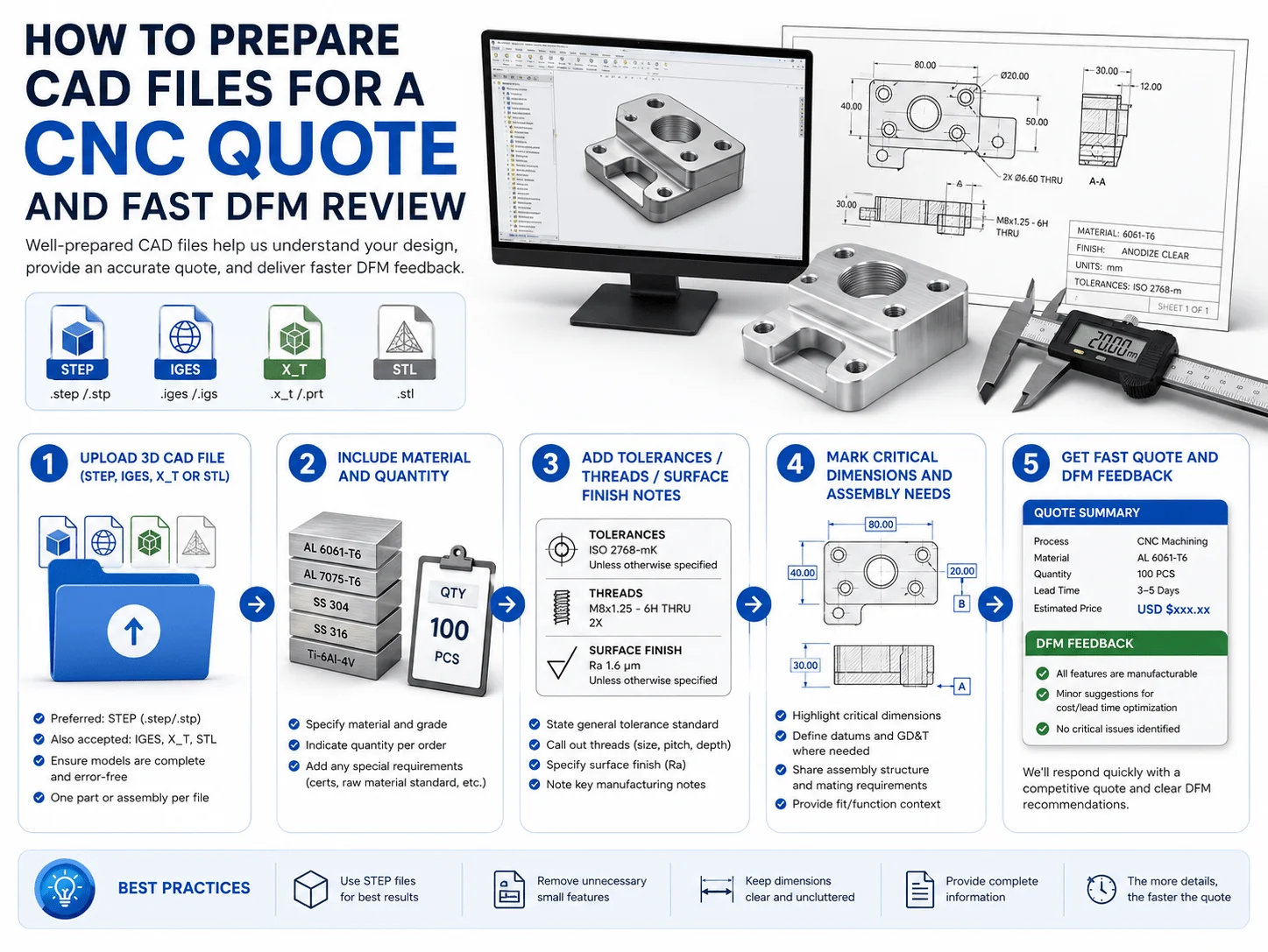 How to prepare CAD files for a CNC quote and fast DFM review
