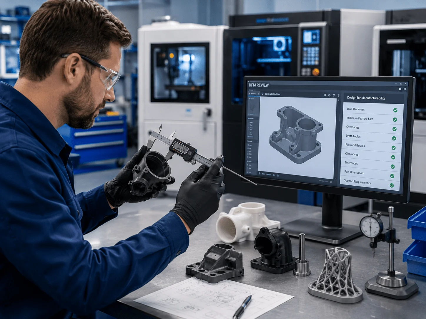 Industrial 3D printing quality inspection and supplier DFM review