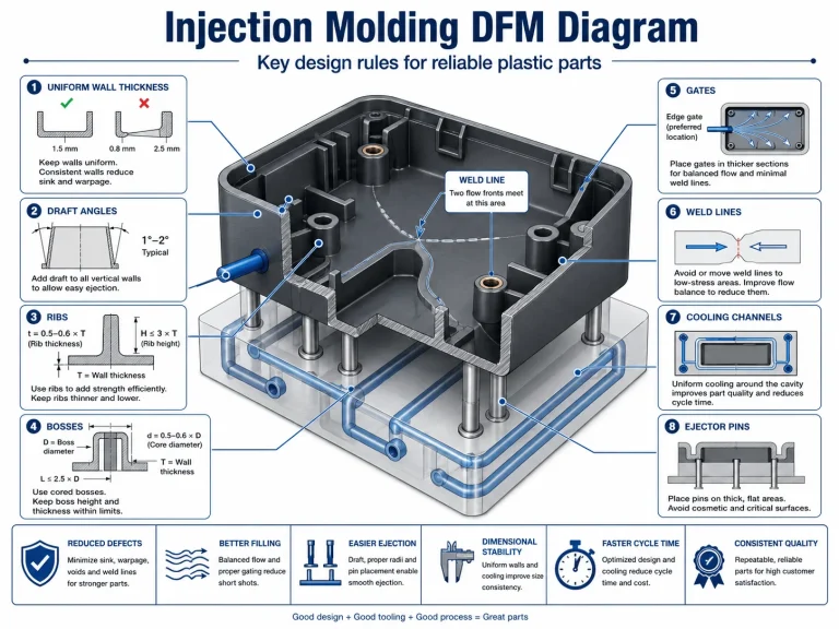 Injection molding DFM rules for defect prevention and tooling cost reduction