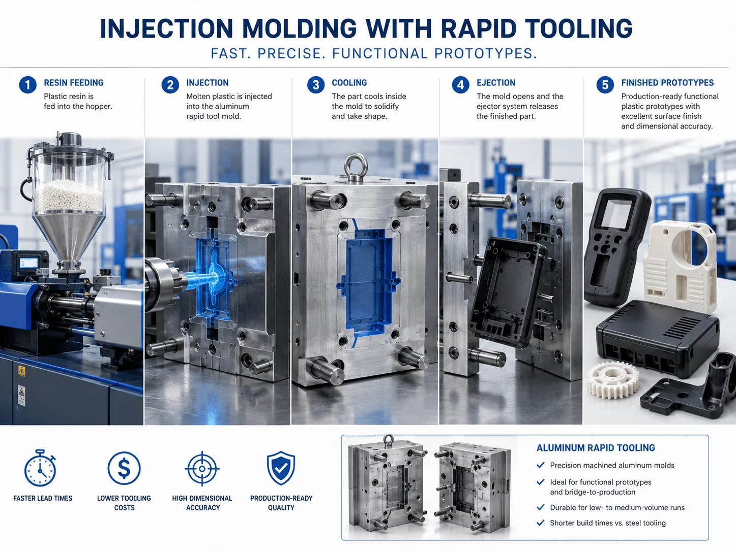 Injection molding process from prototype tooling to mass production