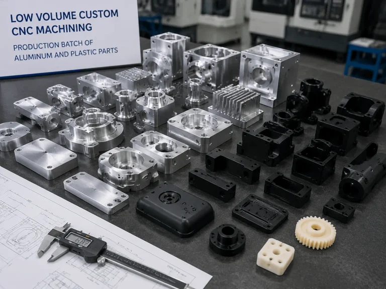 Low volume custom CNC machining production batch of aluminum and plastic parts