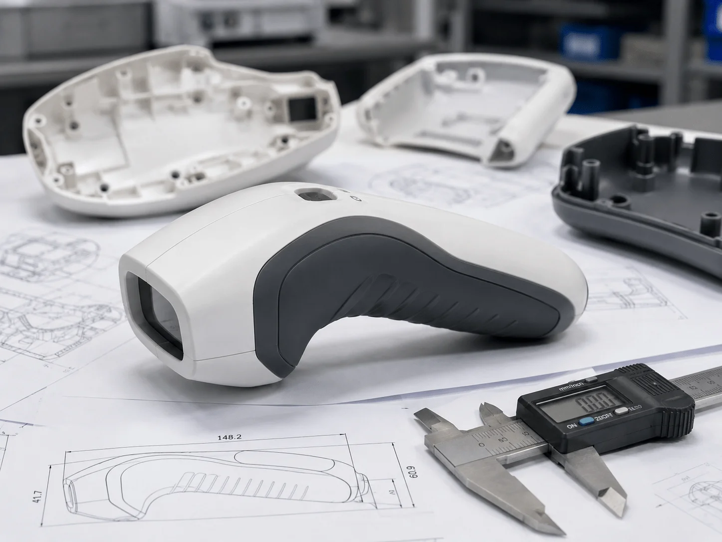 Low-volume overmolding medical prototype with hard shell and ergonomic soft-touch grip