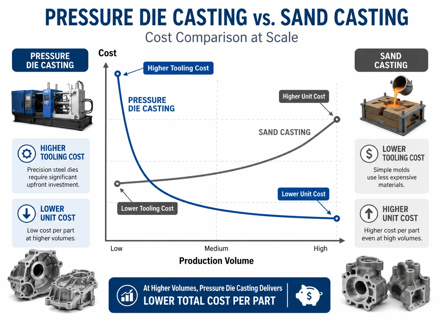 Pressure die casting vs sand casting cost comparison for production planning