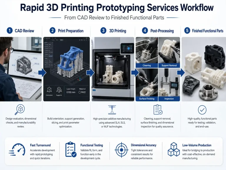 Rapid 3D printing prototyping services workflow from CAD review to finished functional parts