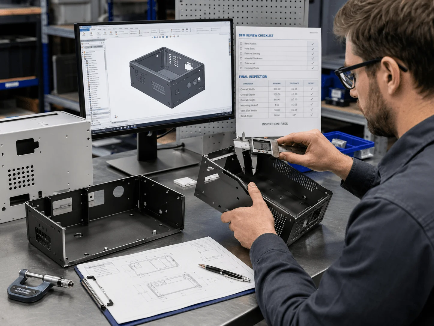 Sheet metal DFM review and final inspection for low-volume custom enclosures