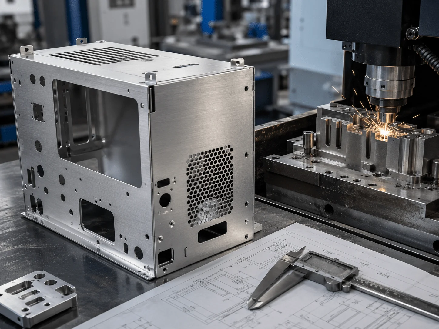 Sheet metal prototype enclosure and EDM spark finishing for complex metal details