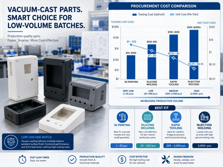 Silicone molding for low-volume plastic parts and bridge-production cost control