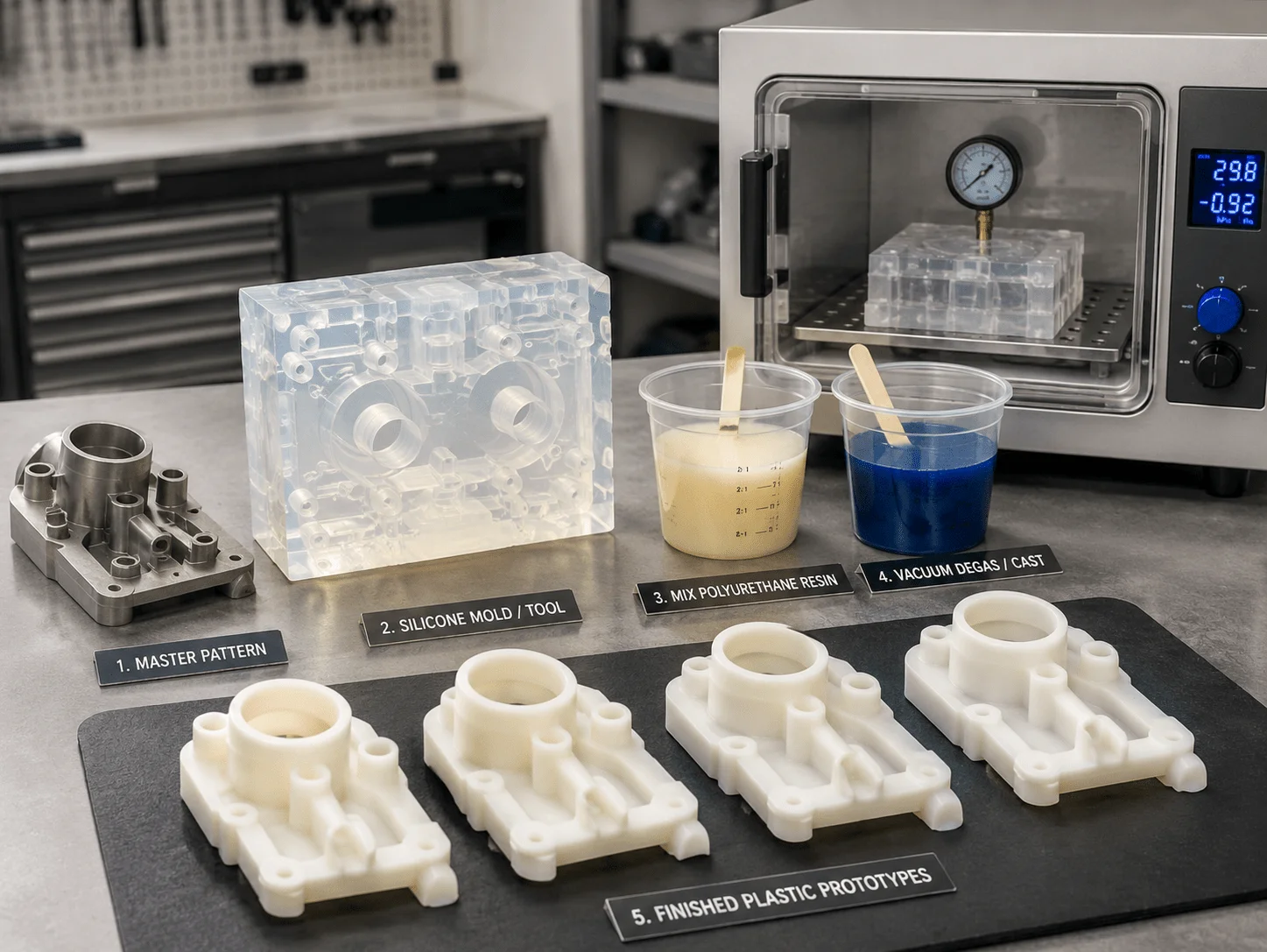 Silicone molding process for low-volume plastic prototype parts