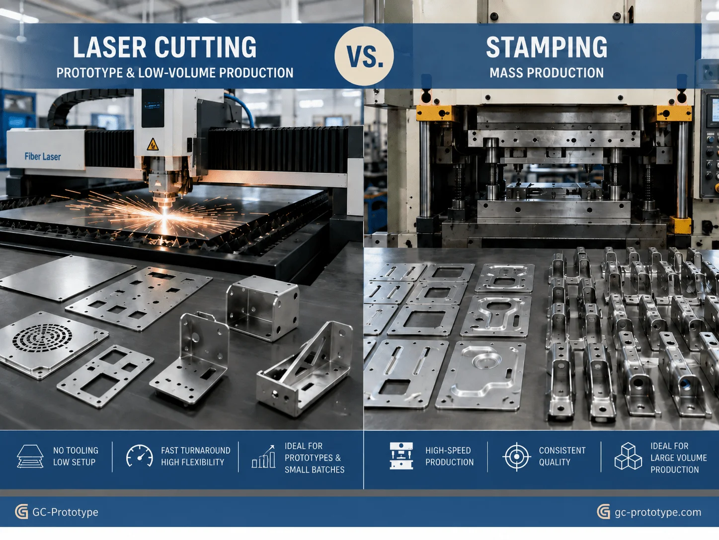 Laser cutting vs stamping sheet metal cost comparison for prototype and mass production manufacturing