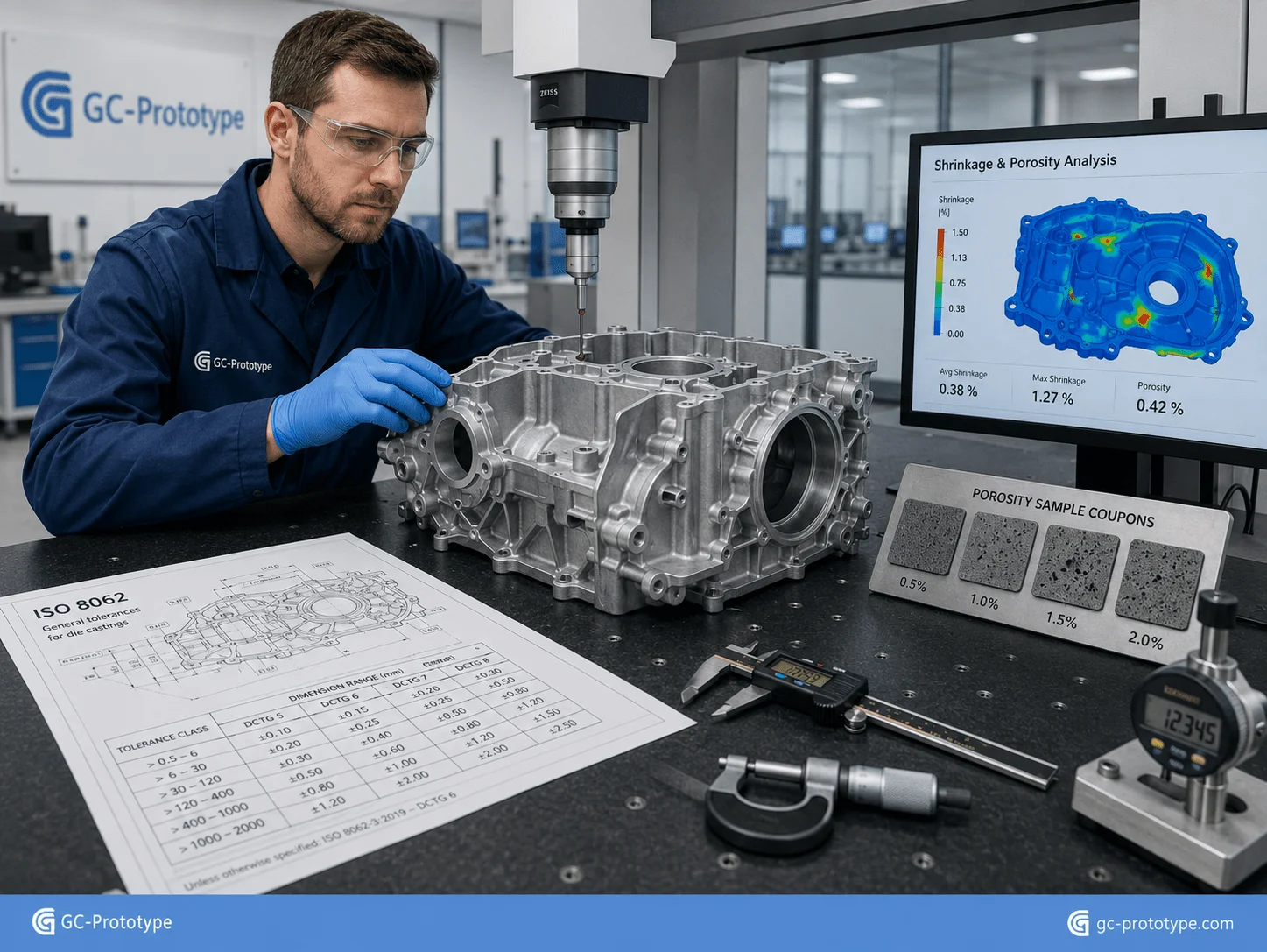 Pressure die casting tolerance standards ISO 8062 with dimensional inspection and porosity control