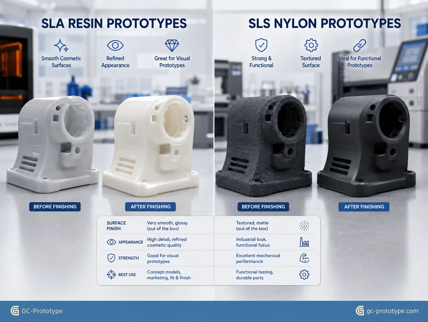 SLS vs SLA 3D printing surface roughness comparison for cosmetic and functional prototype parts