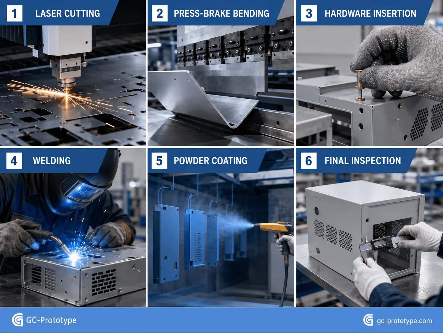 Sheet metal fabrication process for enclosures, brackets, and structural panels