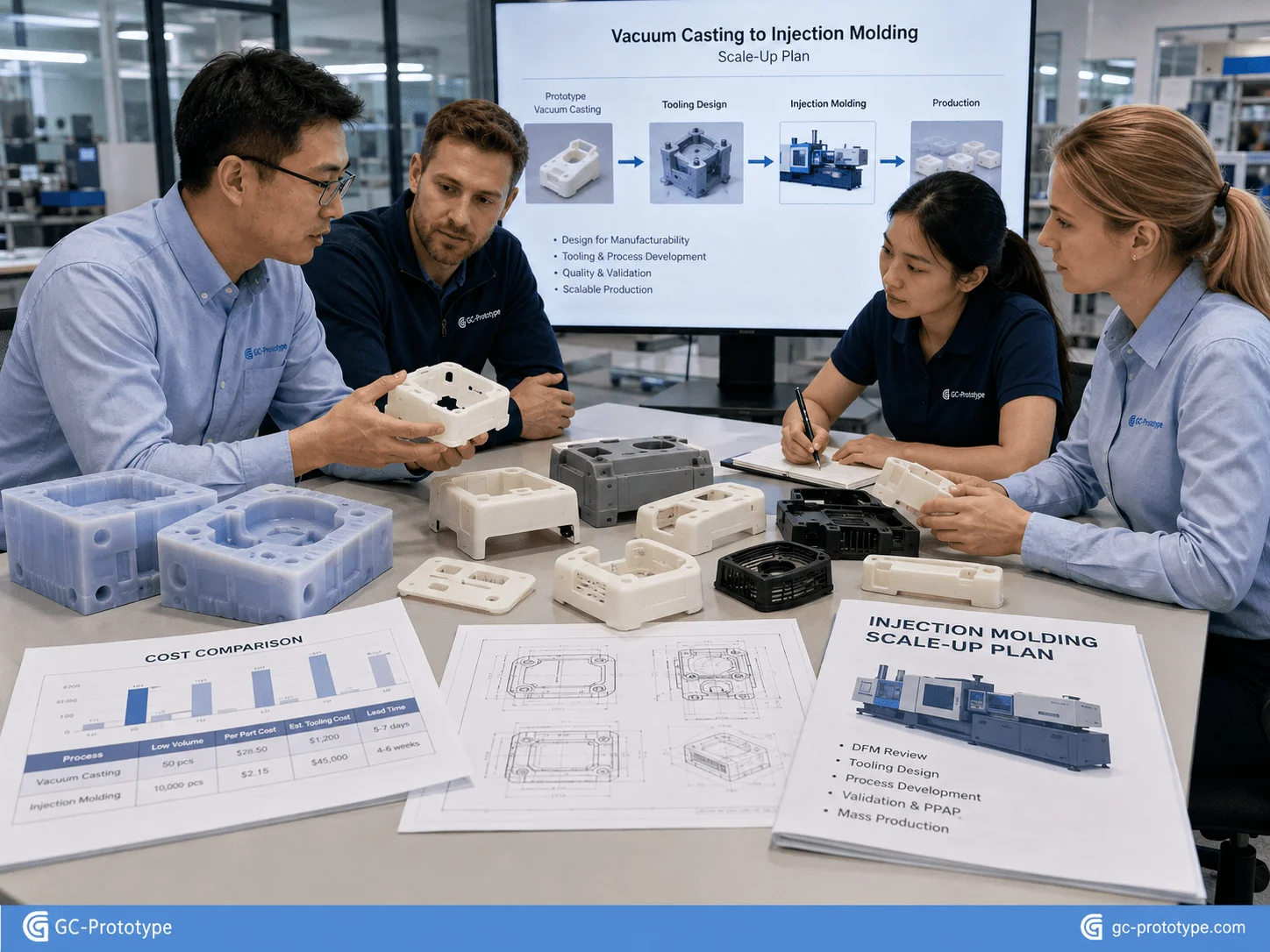 Silicone molding for low volume plastic parts with procurement cost analysis and production scaling strategy