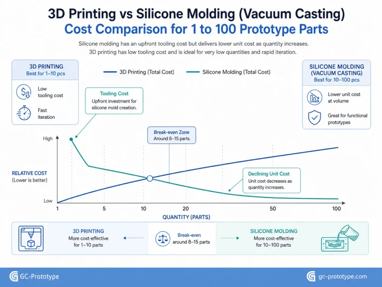 Silicone molding vs 3D printing cost comparison for prototypes and low-volume production