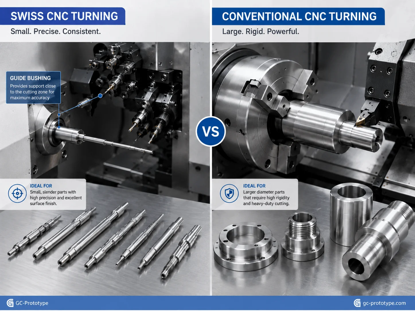 Swiss turning vs conventional CNC turning cost comparison for precision cylindrical parts
