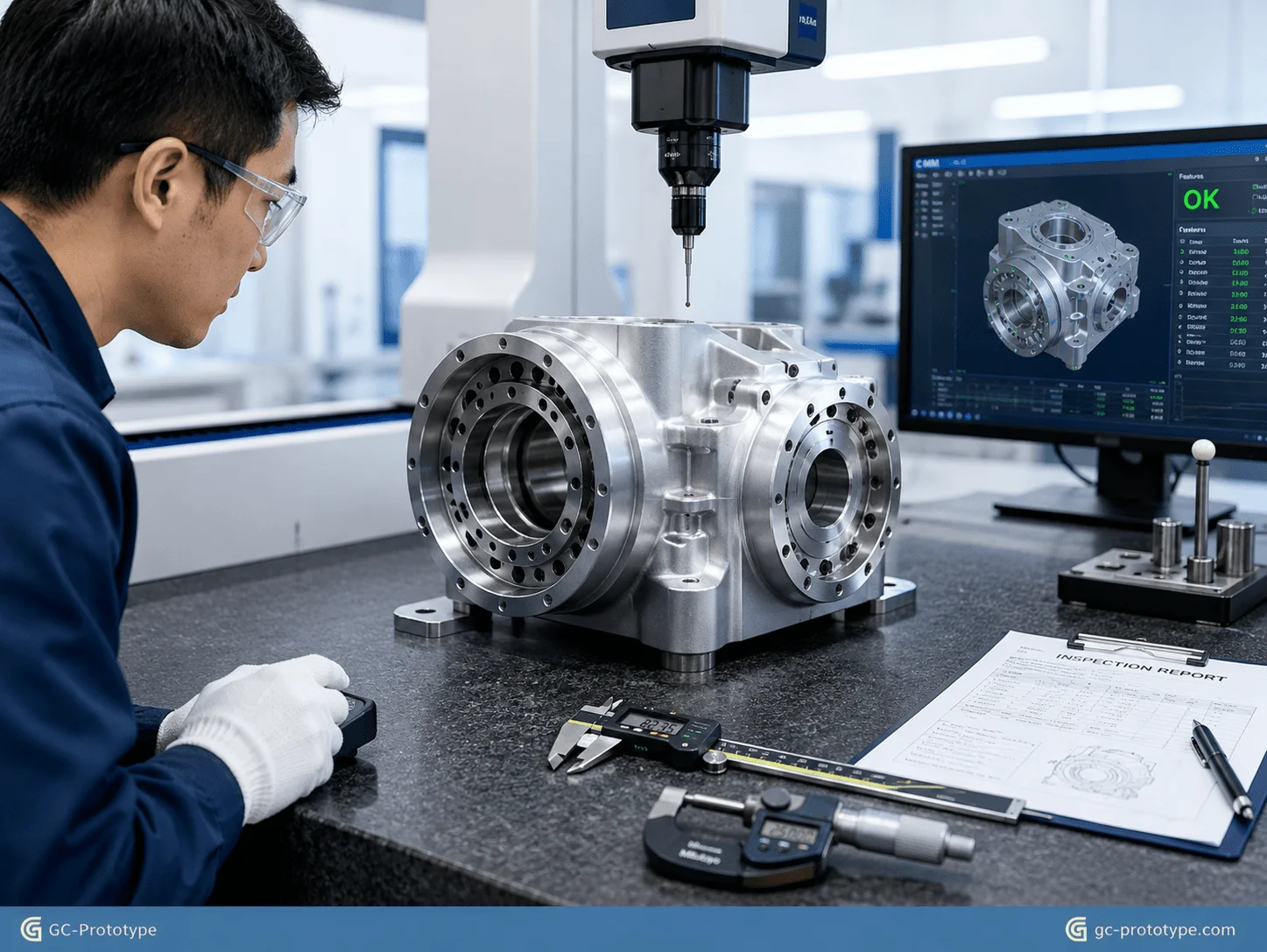 CNC machining tolerances for robot arm joints with precision bearing bores and coaxial assembly inspection