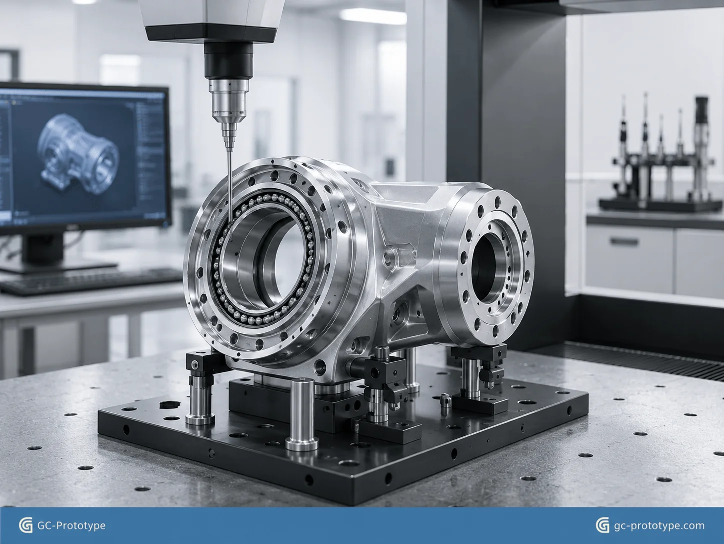 CNC machining tolerances for robot arm joints with precision bearing, gearbox, and motor interface inspection