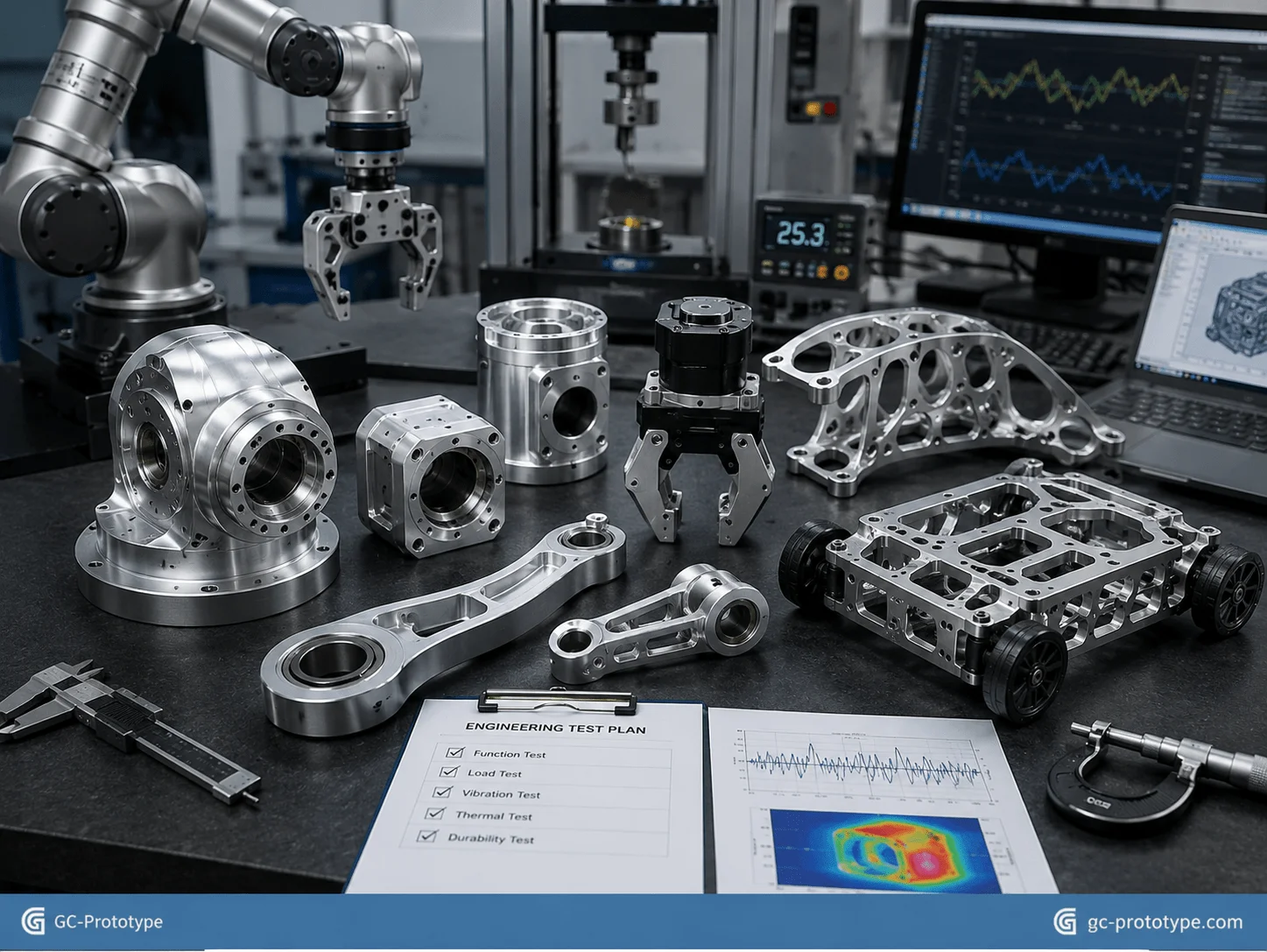 Custom CNC robotics prototypes for robot joints, grippers, sensor housings, and functional mechanical validation