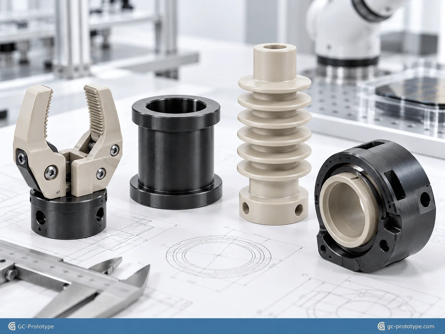 Custom machined PEEK parts for medical robotics, semiconductor automation, and high-temperature robotic systems