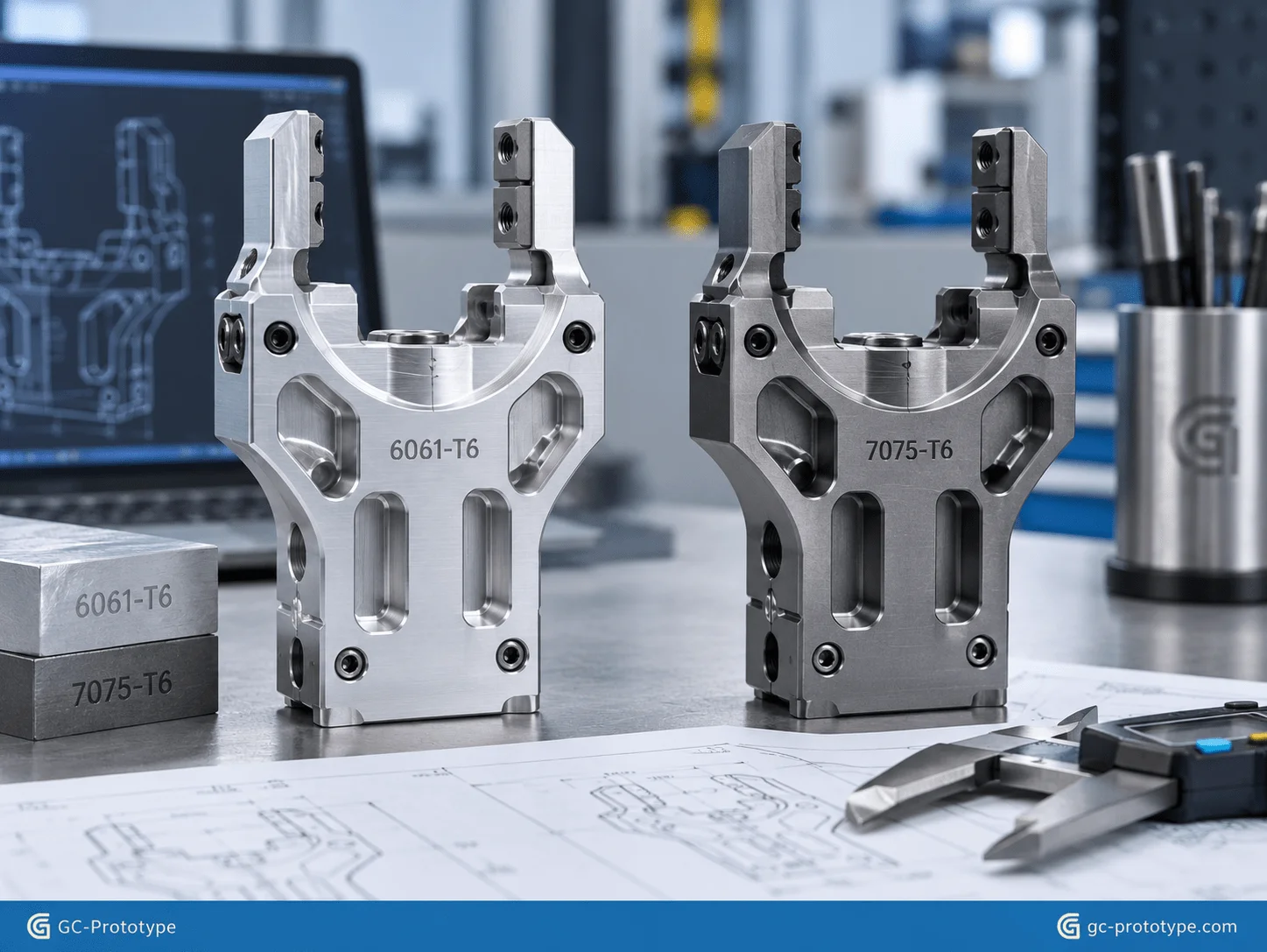Lightweight aluminum CNC machining for robot grippers using 6061-T6 and 7075-T6 prototype components