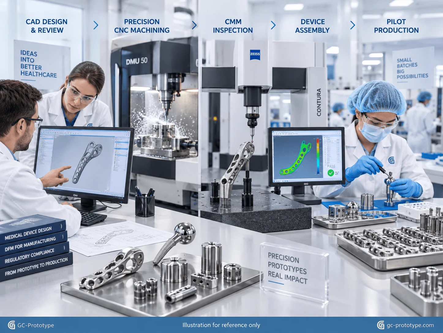 Medical device development from CAD and CNC prototypes to functional validation and production support