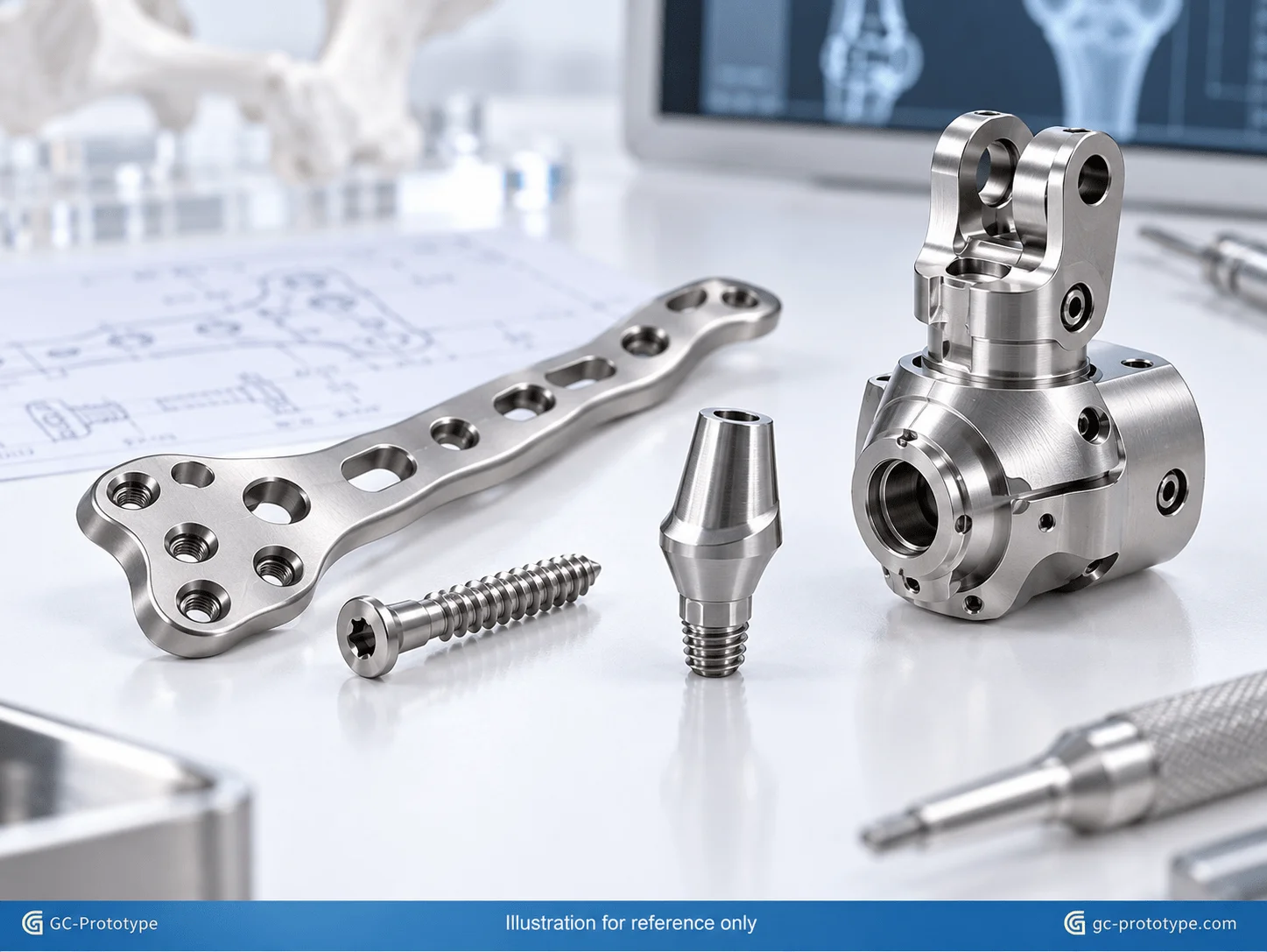 Medical grade titanium CNC machining for orthopedic implants, bone screws, dental parts, and surgical robotics