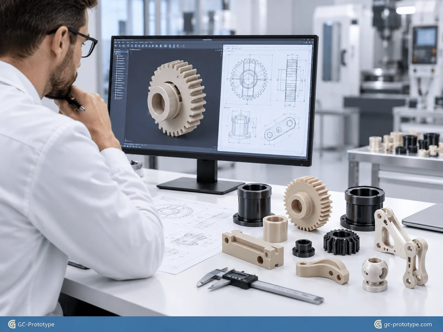 PEEK machining workflow from CAD and prototype validation to low-volume production support for robotics