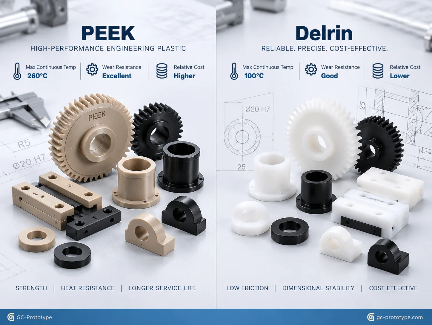 PEEK vs Delrin for robotic gears and bushings in precision automation applications