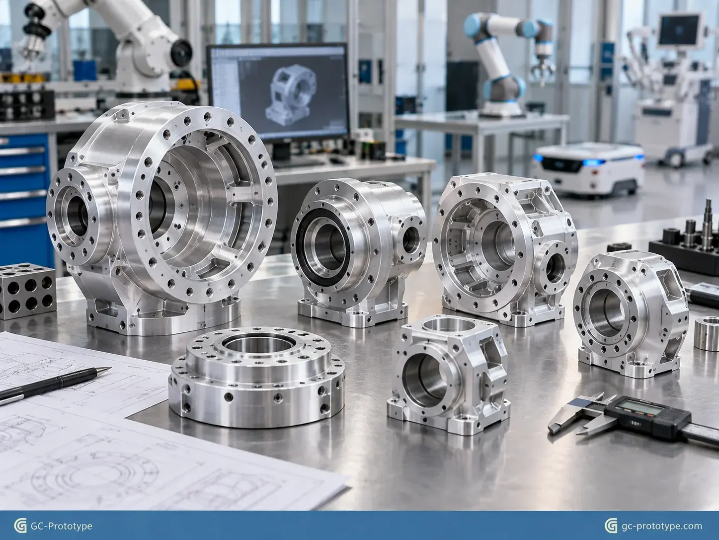 Precision CNC machined robotic joint prototypes for industrial automation, medical robotics, and research applications