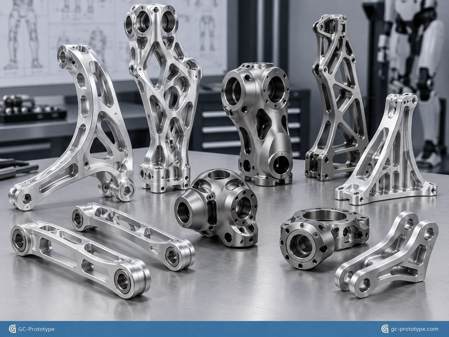 Titanium and aluminum machining for humanoid robots with lightweight bionic structural components