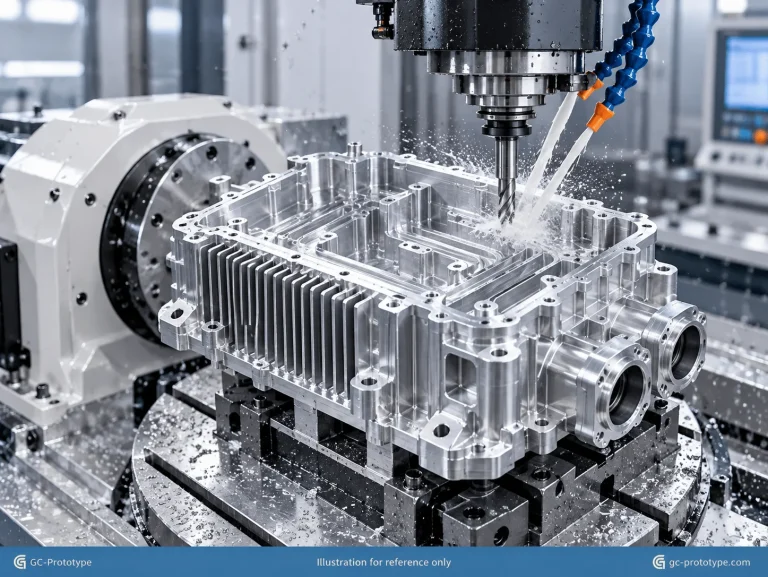 Aluminum CNC machining for electric vehicles featuring EV inverter housing and precision thermal-management components