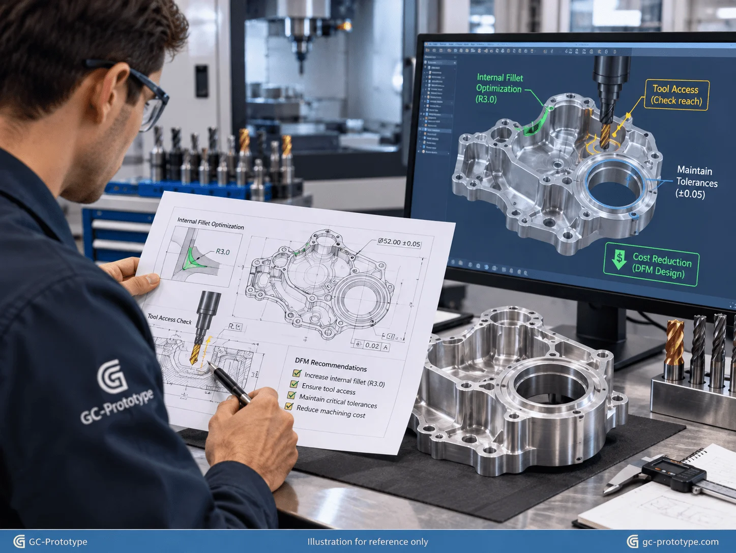 Automotive CNC machining DFM optimization for tolerance control, internal radii, and manufacturing cost reduction
