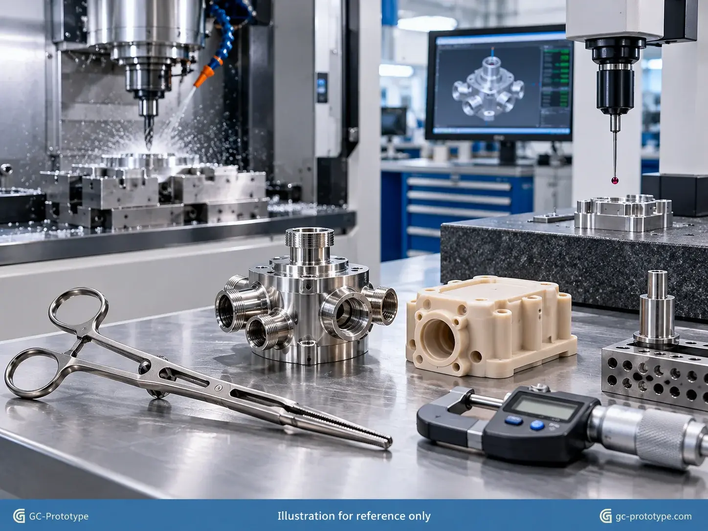 CNC machining for medical device prototyping using titanium, stainless steel, and engineering plastics
