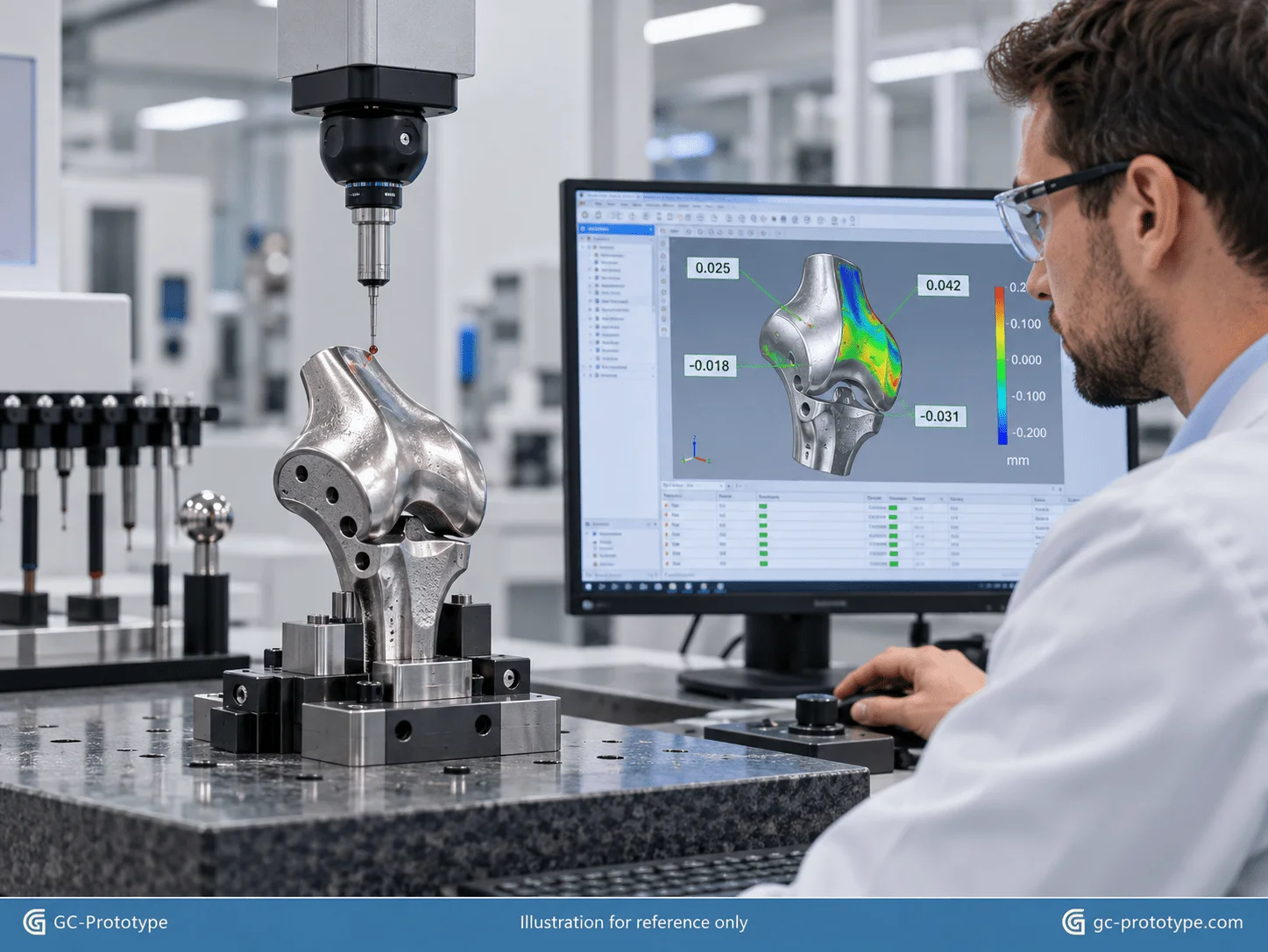 Five-axis CNC machining tolerances for medical devices with CMM inspection of orthopedic implant geometry