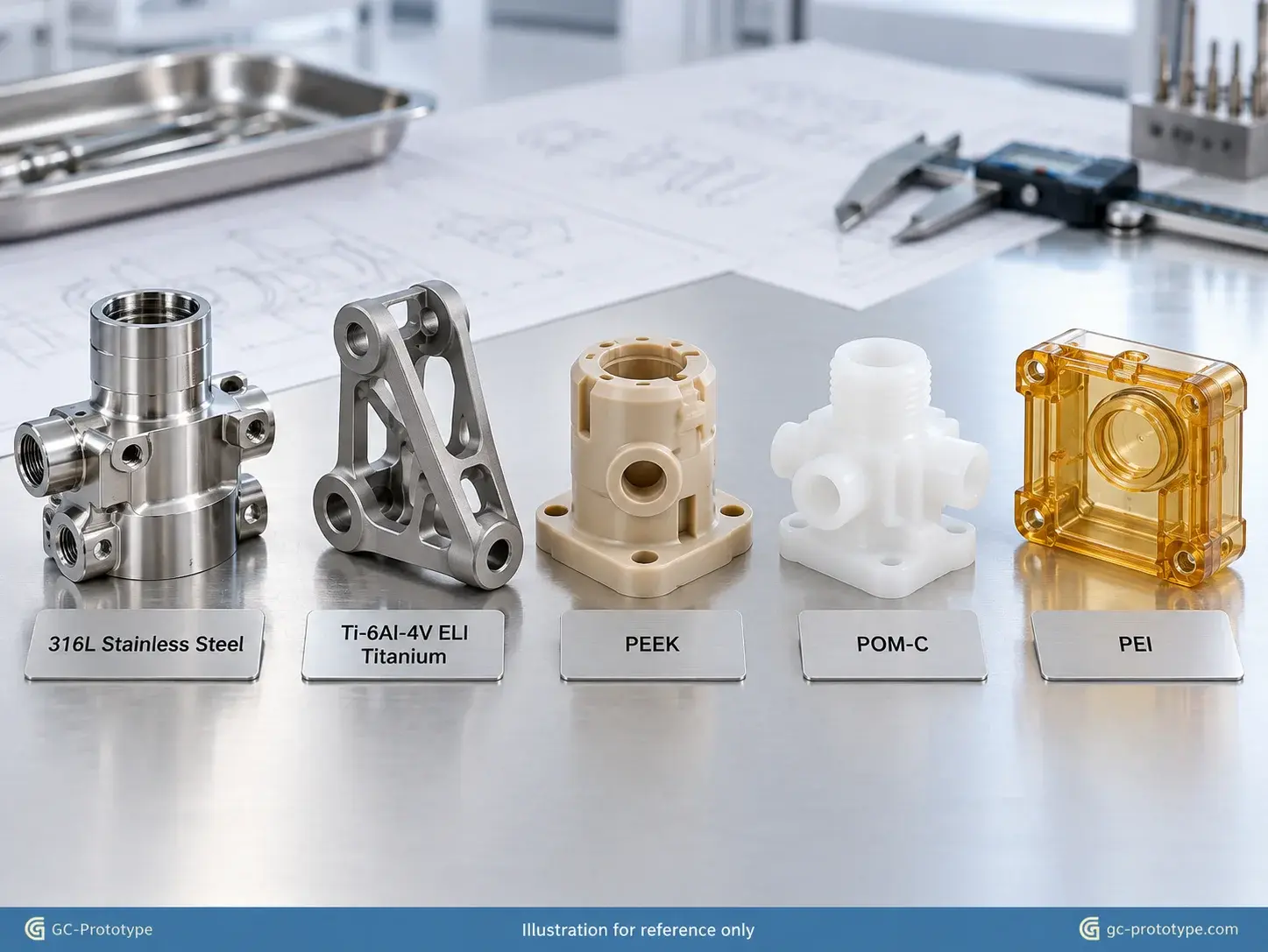 Medical device prototyping materials selection for CNC machining using metals and high-performance engineering plastics