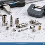 Precision Swiss-machined miniature threaded components with engineering drawings for dimensional inspection