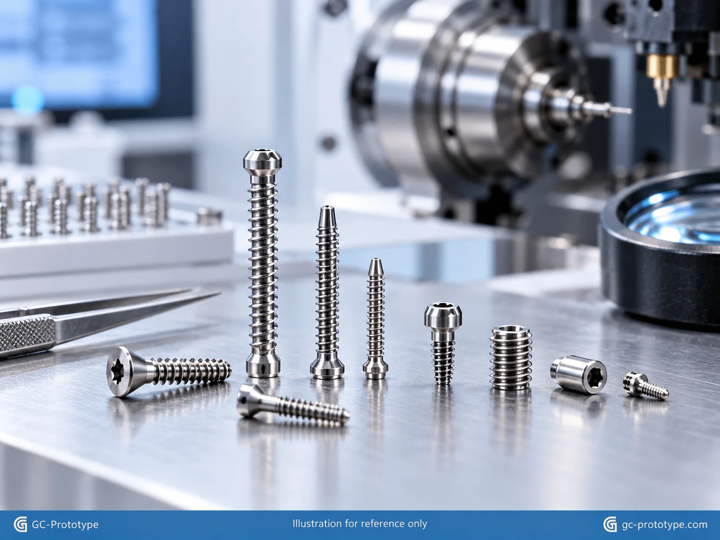 Swiss-machined titanium medical screws with miniature precision threads for orthopedic and dental applications
