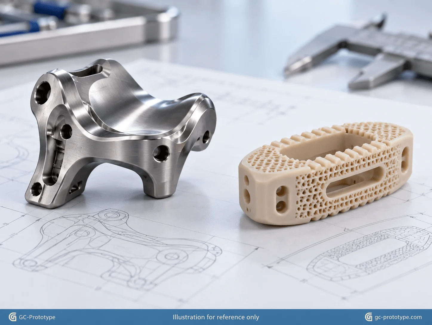 Titanium orthopedic implant and custom PEEK spinal cage machining material comparison